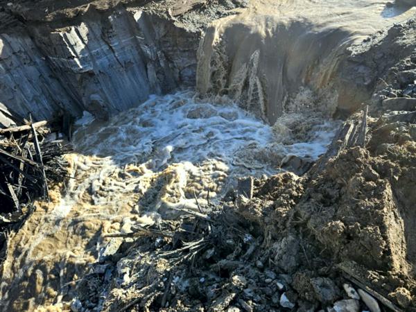 Top view of removal of dam to improve irrigation access